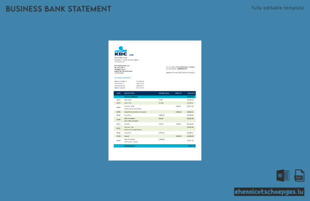 KBC Bank Firmenkontoauszug – Beispielansicht (Word und PDF)